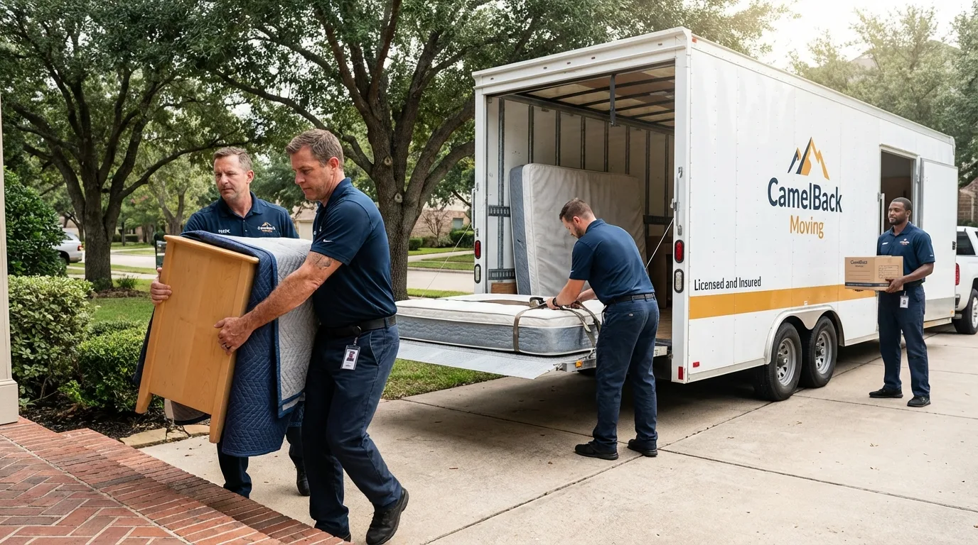 Crew loading residential truck for cross-state move from Moroni, UT